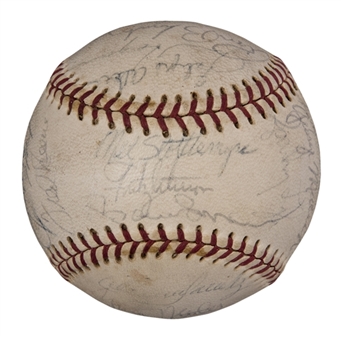 1973 New York Yankees Team Signed OAL Cronin Baseball With 24 Signatures Including Munson, Blomberg & Alou (Beckett)